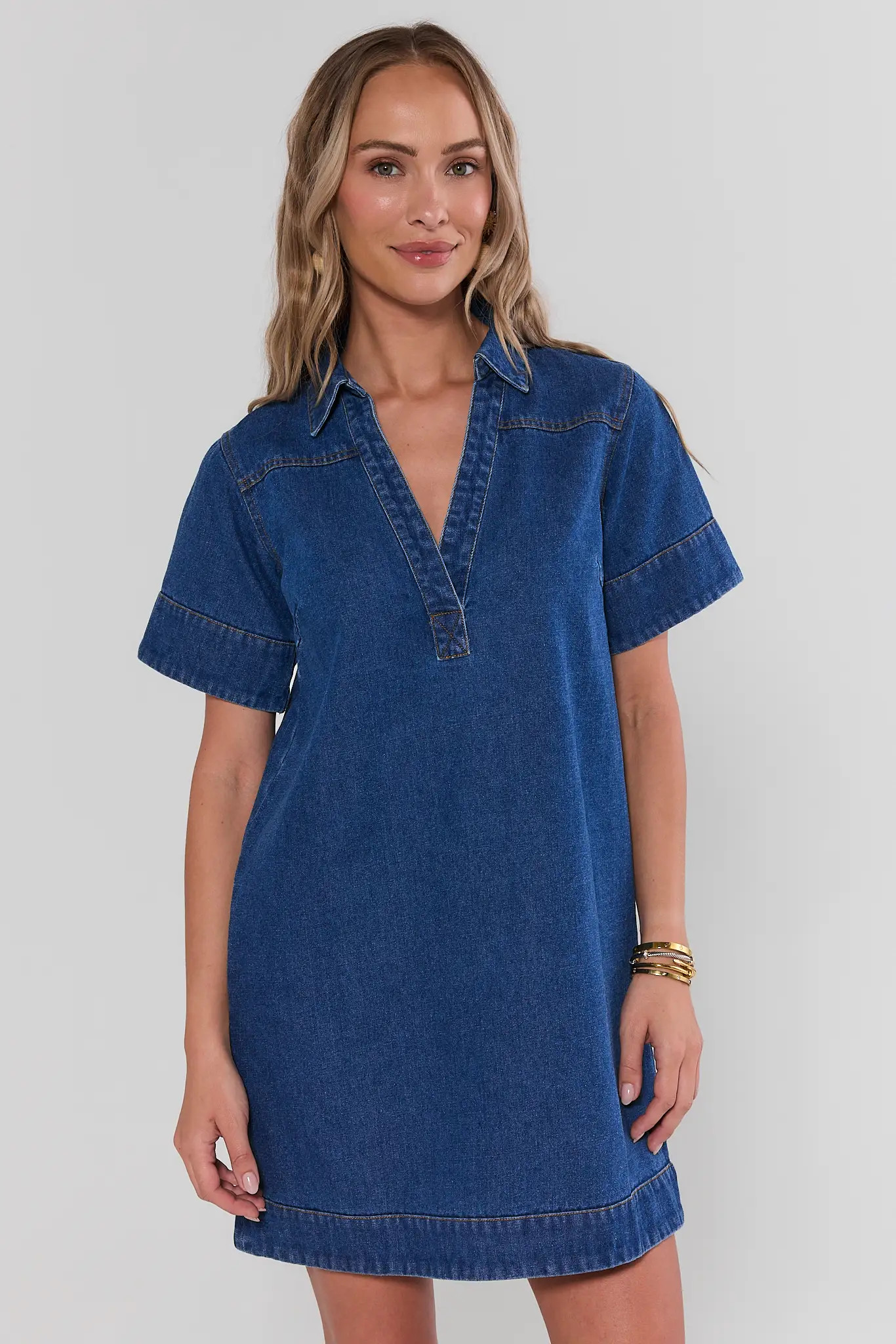 Medium Wash Denim Short Dress | Avara