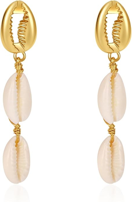 Seashell Earrings,Boho Natural shell Gold Earrings Summer Earrings Beach Chic Women Gift Ocean Je... | Amazon (US)