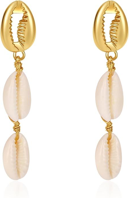 Seashell Earrings,Boho Natural shell Gold Earrings Summer Earrings Beach Chic Women Gift Ocean Je... | Amazon (US)