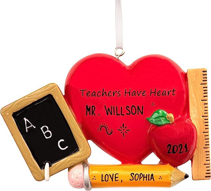 UniqXmas Personalized Teacher Christmas Ornament - Free Customization | Teachers Have Heart Decor... | Amazon (US)