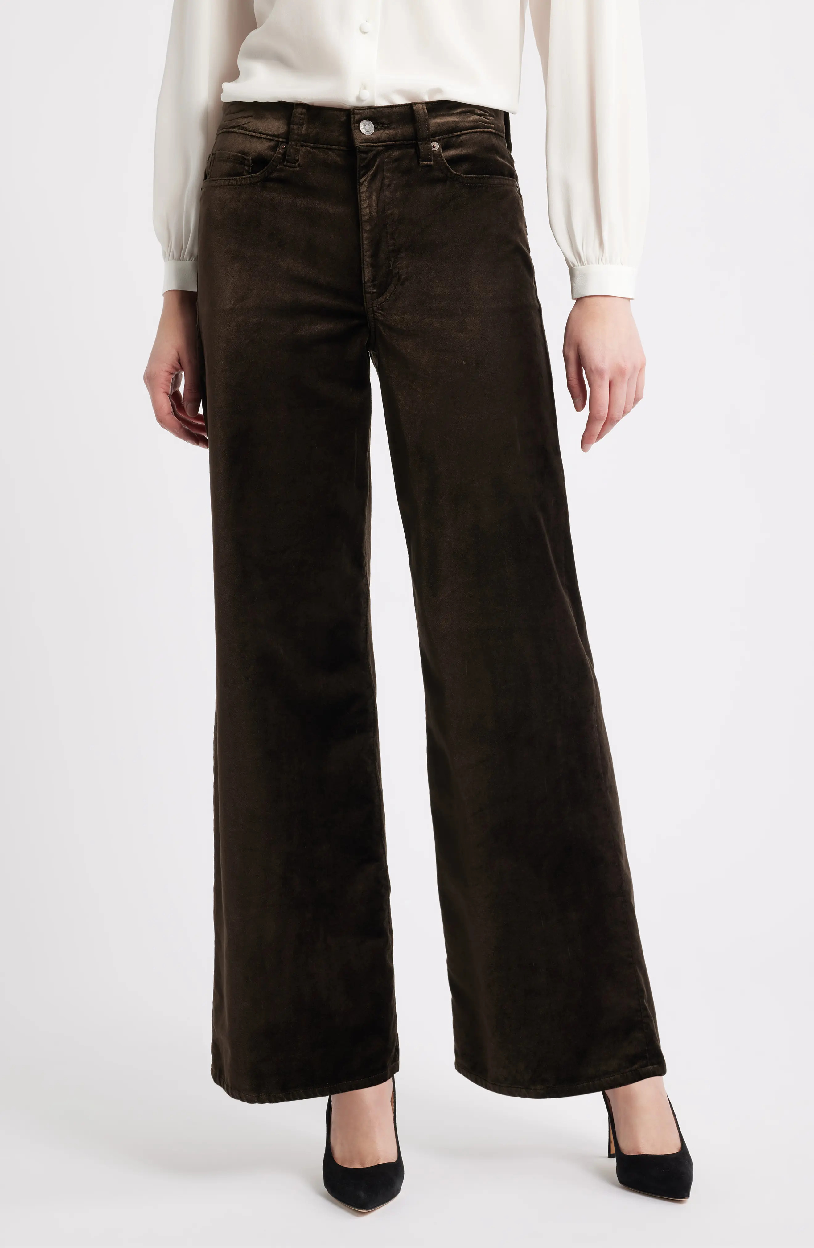 FRAME Le Slim Palazzo Velveteen Pants in Dark Clove Velvet at Nordstrom Rack, Size 32 | Nordstrom Rack