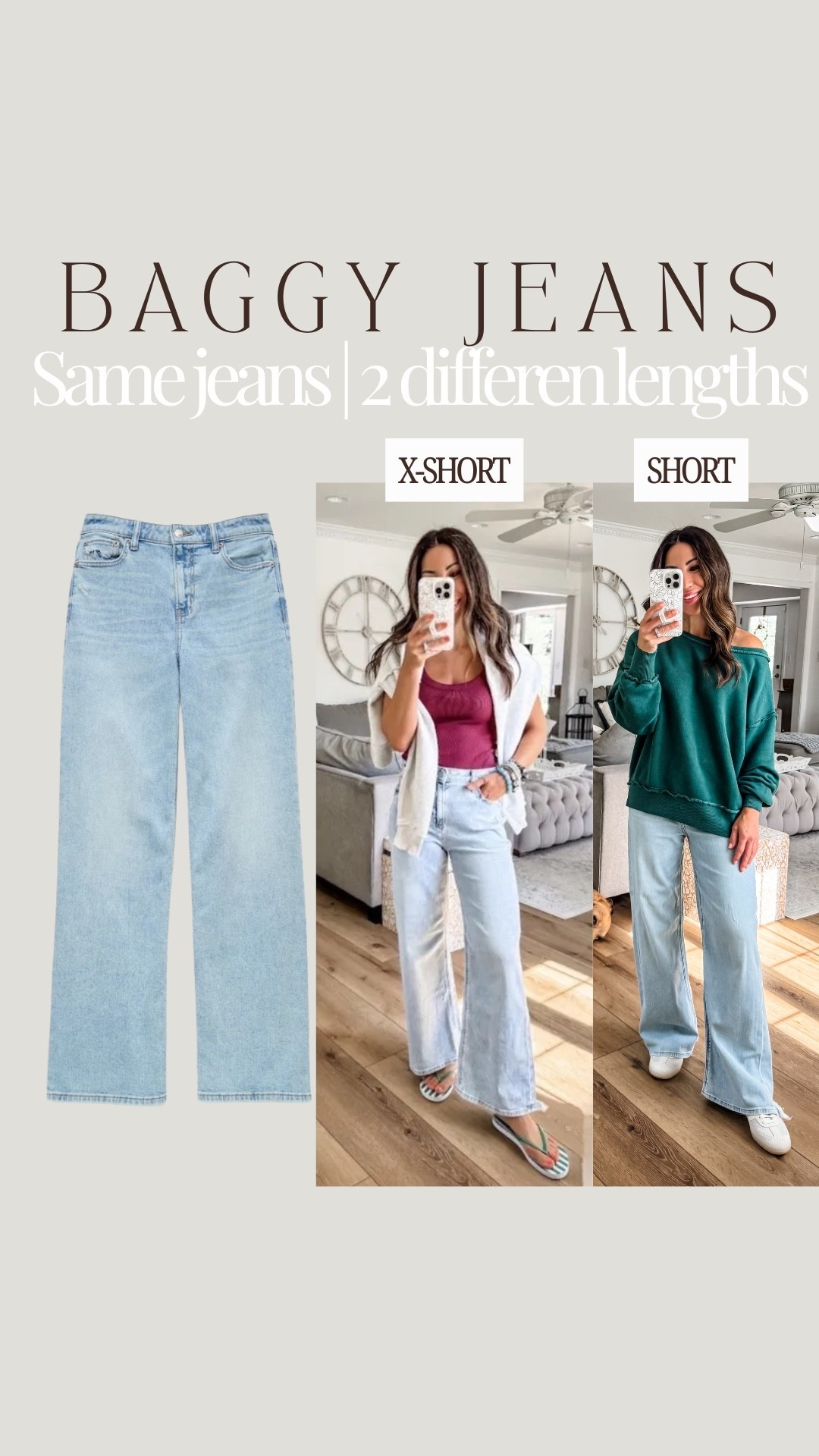 Baggy jeans 0 x-short on left. 0 short on right. Wide leg jeans. American Eagle jeans.

#LTKOver40 #LTKSaleAlert #LTKPetite