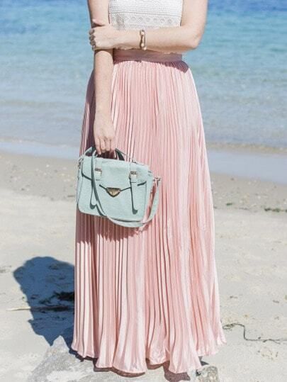 Pink Pleated Maxi Skirt | SHEIN