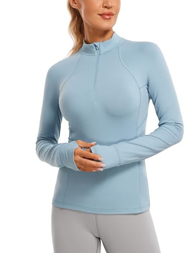 CRZ YOGA Womens Half Zip Long Sleeve Pullover Shirts Slim Fit Workout Yoga Athletic Tops with Thumbholes Light Grayish Blue X-Small | Amazon (US)