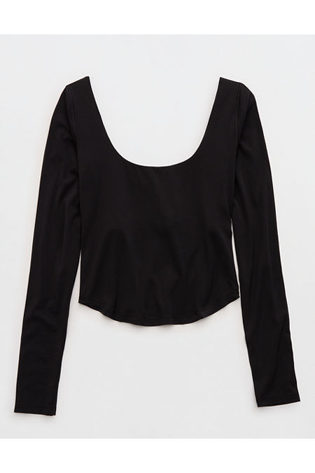 OFFLINE By Aerie Real Me Double Scoop Long Sleeve T-Shirt Women's True Black XS | Aerie