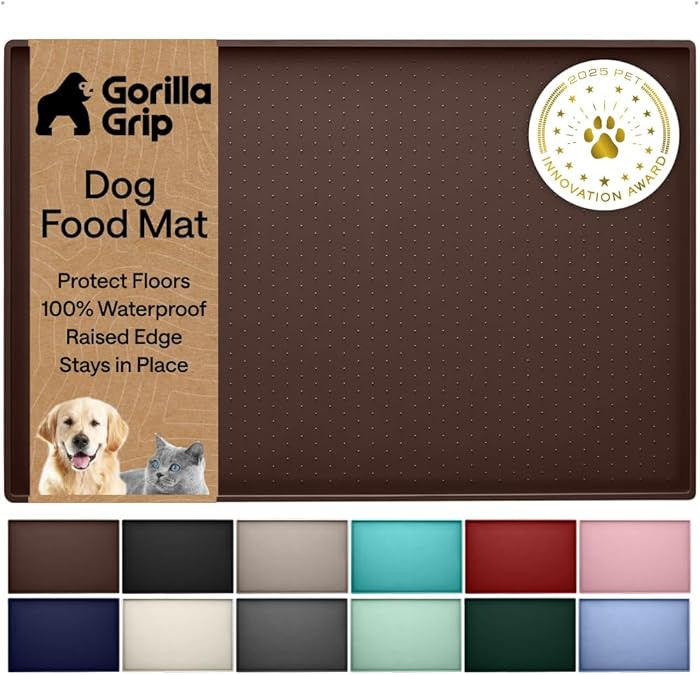 GORILLA GRIP 100% Waterproof Raised Edge BPA Free Silicone Pet Feeding Mat, Dog Cat Food Mats Con... | Amazon (US)