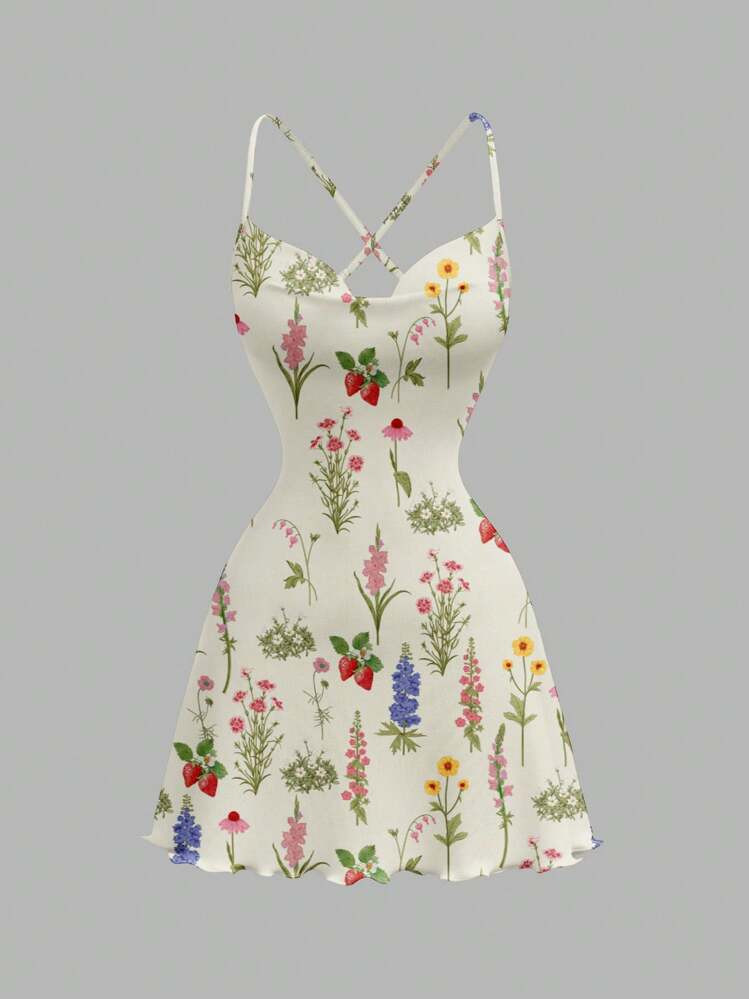 SHEIN MOD Women's Print Draped Neck Strap Short Dress | SHEIN