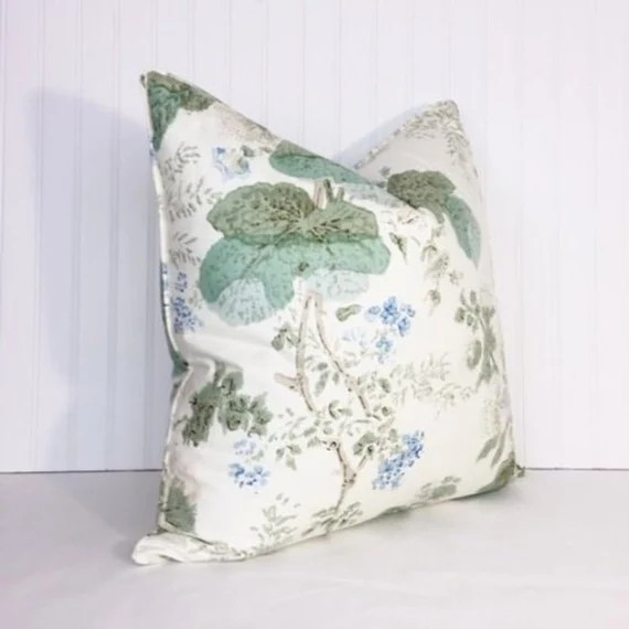 Both or One Side - ONE Lee Jofa Hollyhock Grey-Sage Pillow Cover with self-cording or French flan... | Etsy (US)