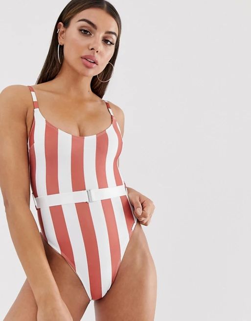 Free Society swimsuit with belt in stripe | ASOS US