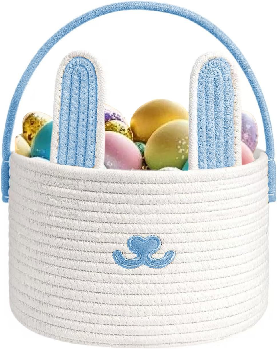 Cute Easter Basket, Large Easter Bunny Basket, Woven Cotton Rope Baby Egg Easter Baskets for Girl... | Amazon (US)
