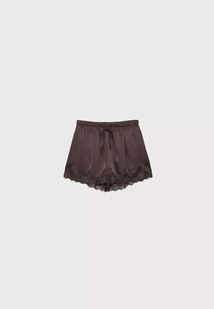 Satin lace shorts - Women's Mocacos Nuevo | Stradivarius United Kingdom | Stradivarius (UK)