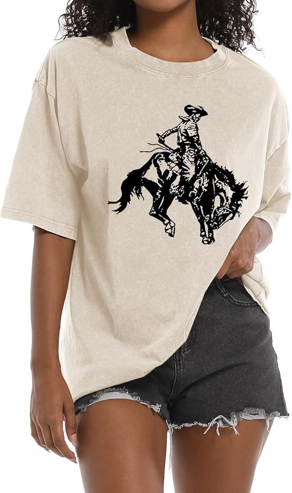 Cowboy Shirts for Women Western Graphic Tees Cowgirl Rodeo Shirt Vintage Oversized Tshirts Countr... | Amazon (US)