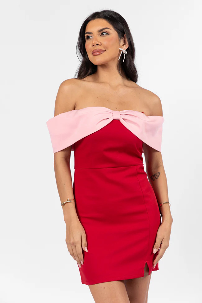 Take A Vow Red and Pink Bow Detail Mini Dress | Pink Lily