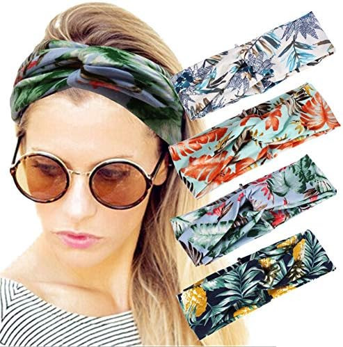 4 Pack Women Headband Boho Floal Style Criss Cross Head Wrap Hair Band set6 | Amazon (US)