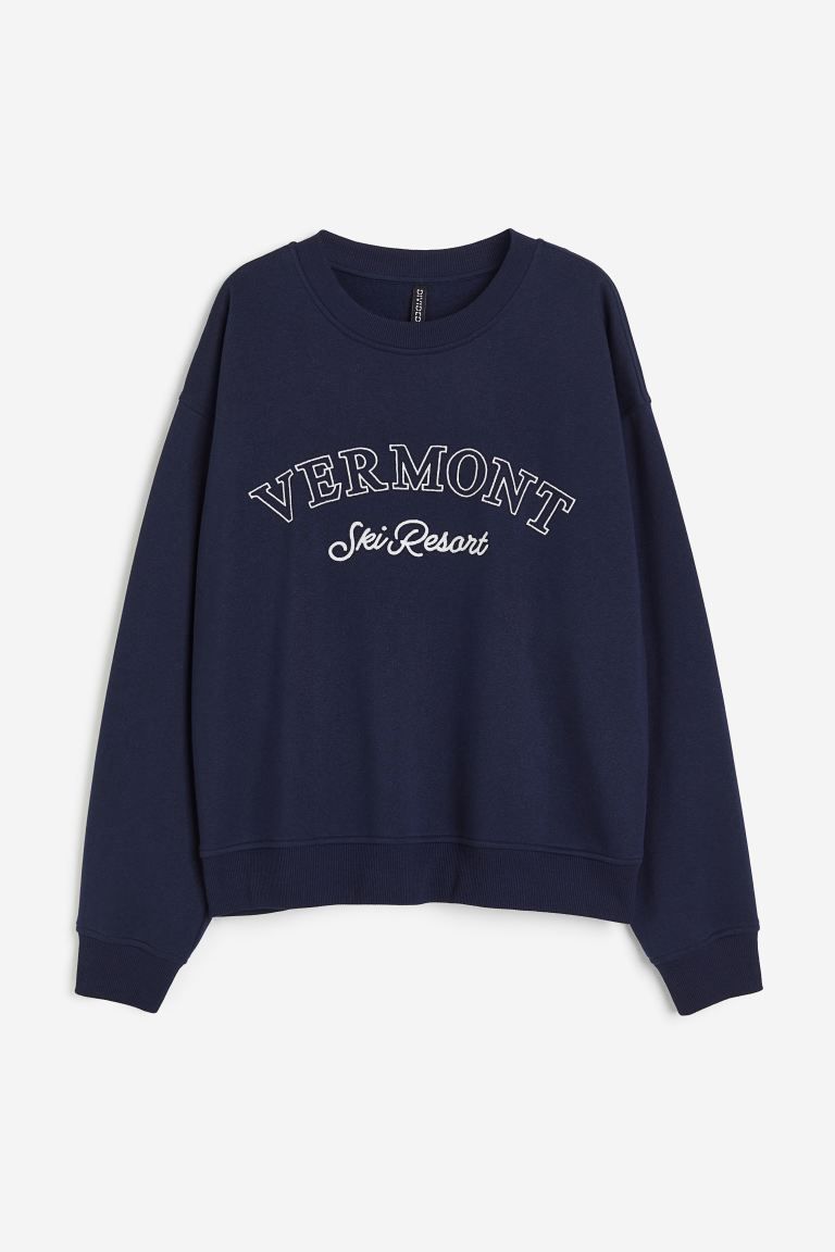 Sweatshirt with Motif - Dark blue/Vermont - Ladies | H&M US | H&M (US + CA)