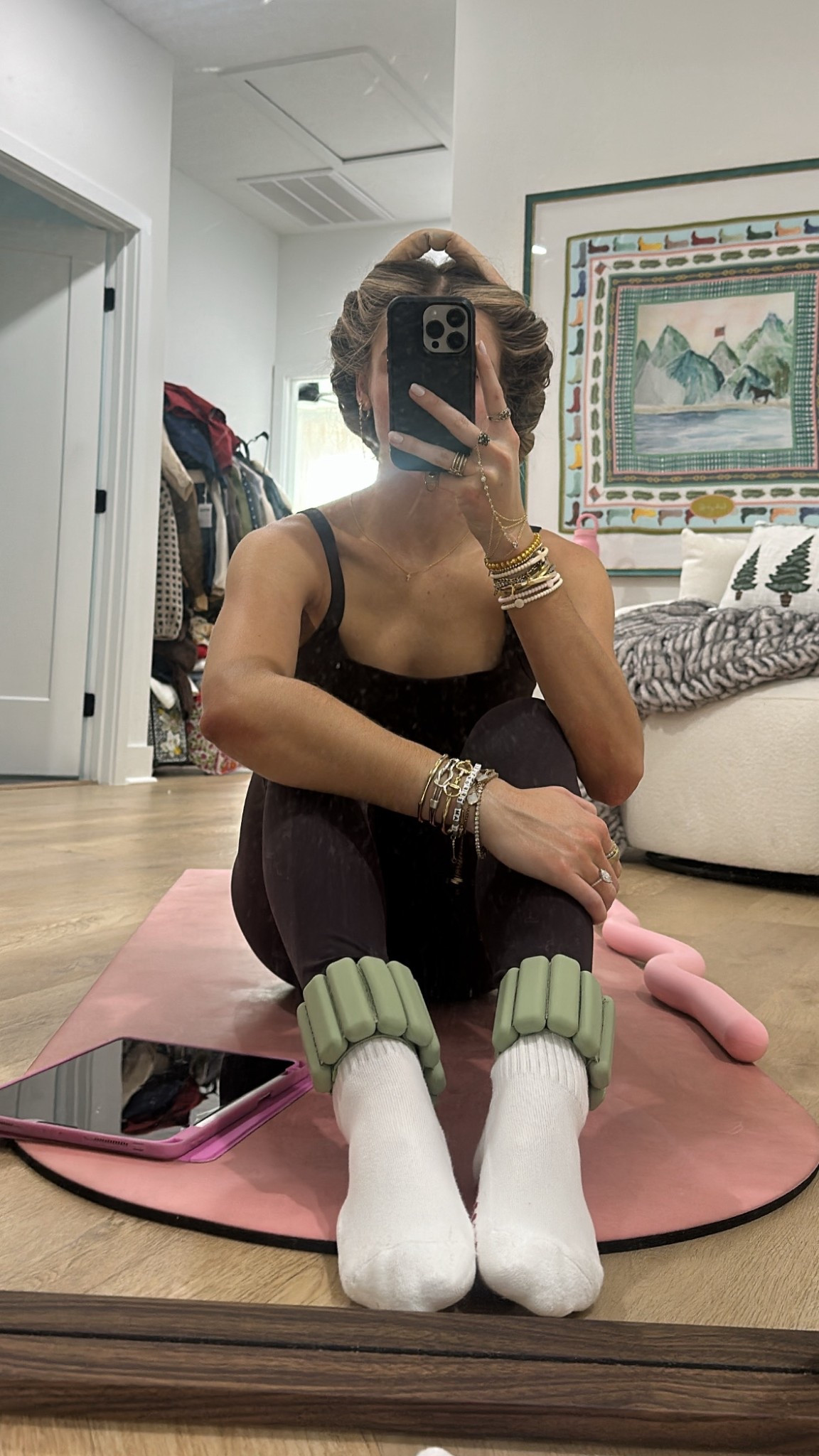 Nuuds elevate scoop tank and elevate leggings size XS. Pila barre workout pilates grip socks.  My workout and workout gear for my daily workout. I take pilates classes from @lexfish on Instagram she has a whole online platform and membership! Most of my pilates gear and tools are from Bala. Bala use code SLOANE15. 
#workoutgear #workoutwear #pilates #ootd #outfit #athleticwear #athleticoutfit #bikershorts #sportsbra #pilatesoutfit #athleisure #bala #pilatesworkout #pilateslovers #pilatestiktok #balabangles

#LTKActive #LTKFindsUnder100 #LTKfitnessgoals