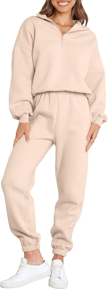 ANRABESS Women 2 Piece Outfits Sweatsuit Oversized Half Zip Sweatshirt Jogger Sweatpants Tracksui... | Amazon (US)