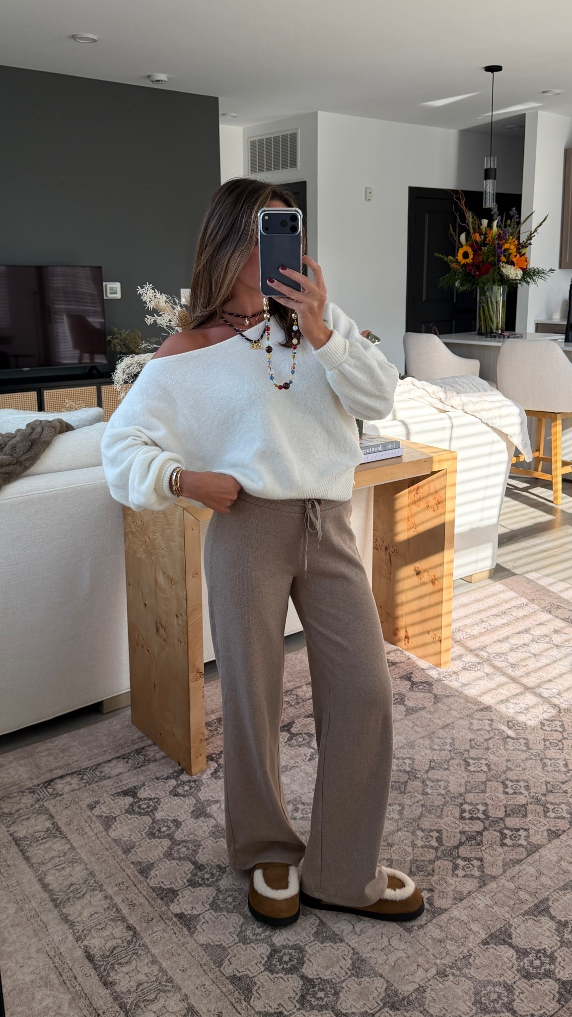 Small sweater in light birch, XS bottoms in heather nomad taupe! I had them hemmed