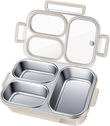 KTKUDY Stainless Steel Bento Box for Kids & Adults - 25 oz - Leakproof 3 Compartment Metal Lunch ... | Amazon (US)