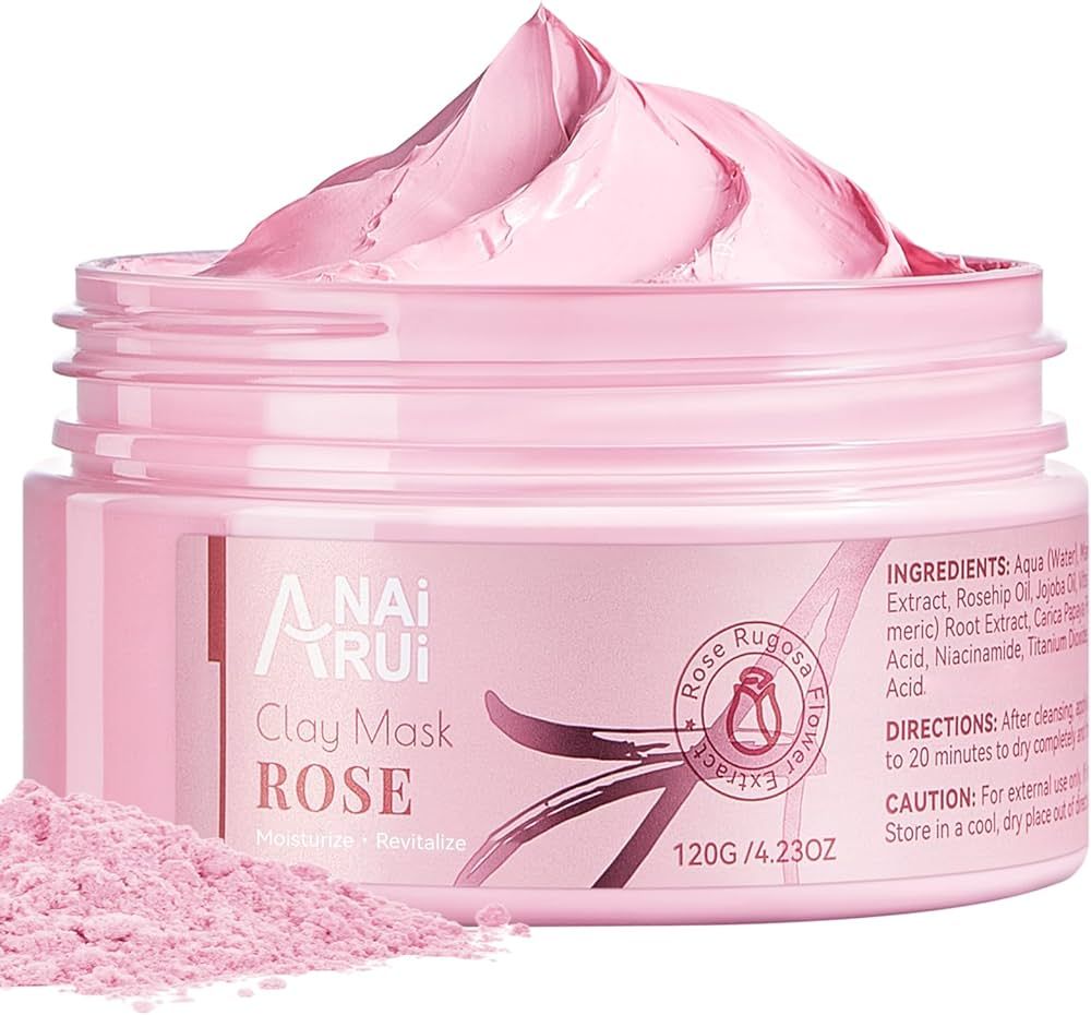 ANAI RUI Rose Facial Mask, Clay Mask with Kaolin Pink Clay, Niacinamide, Collagen, Hyaluronic Aci... | Amazon (US)