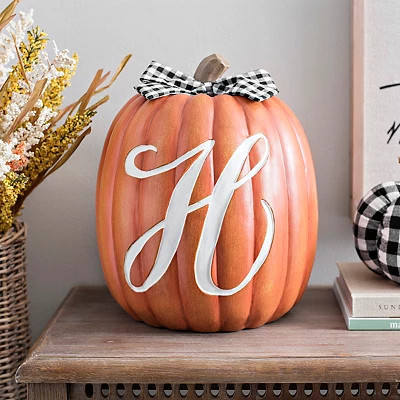 Monogram H Pumpkin with Black Buffalo Check Bow | Kirkland's Home