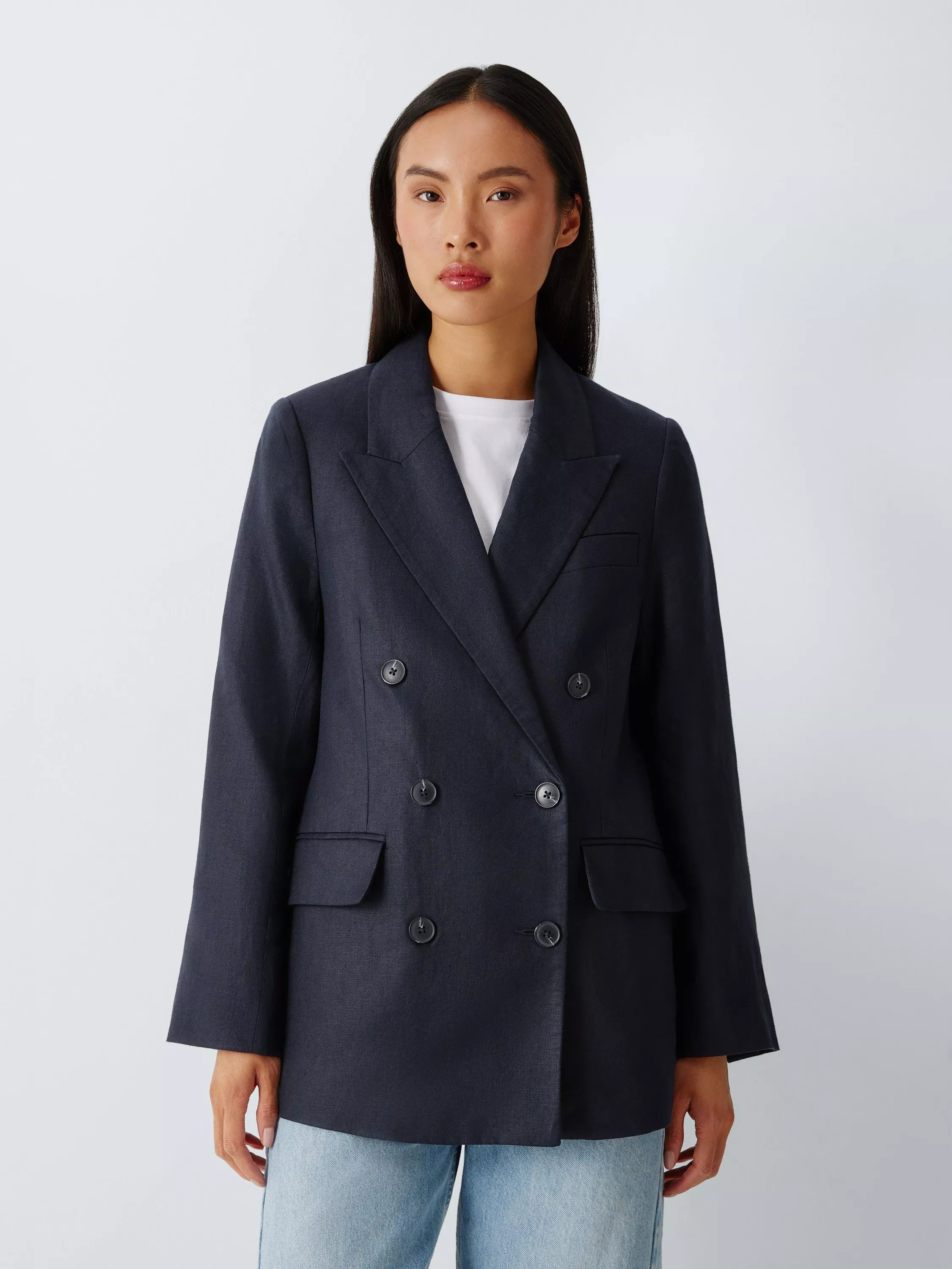Double Breasted Linen Blazer, Dark Navy | John Lewis (UK)