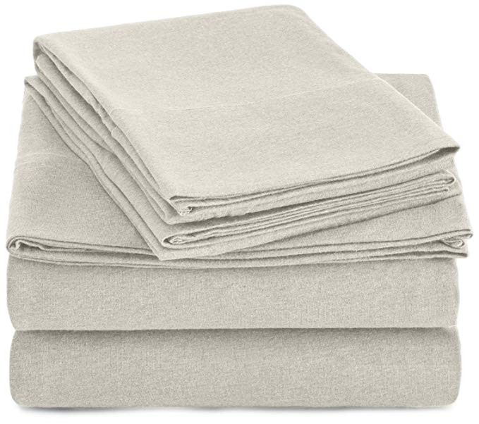 AmazonBasics Heather Jersey Sheet Set - Twin, Oatmeal | Amazon (US)