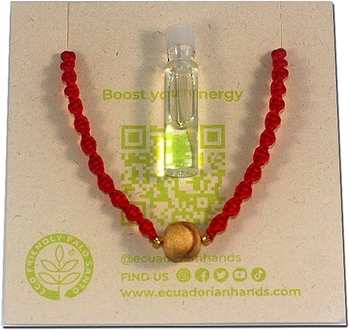 EcuadorianHands Sustainable Palo Santo Magic Red Bracelet + 1ml Pure Palo Santo Essential Oil | Amazon (US)