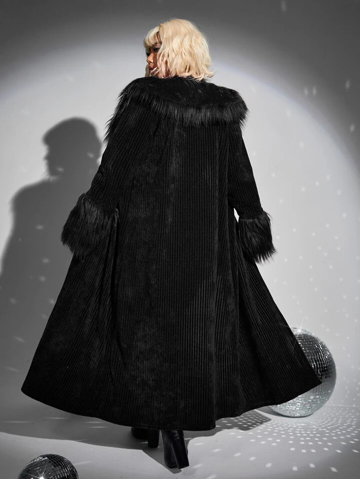 ROMWE PUNK Plus Fuzzy Trim Open Front Coat | SHEIN