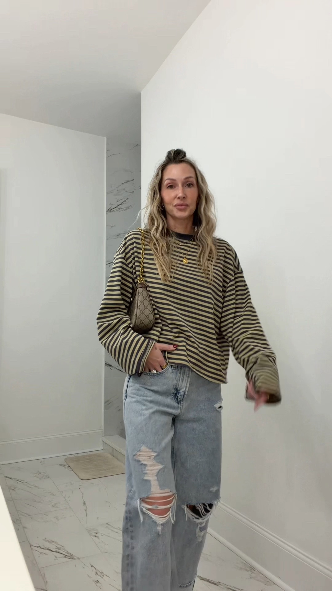 Wearing XL top, 26 jeans (color light indigo)

#LTKootd #LTKgrwm