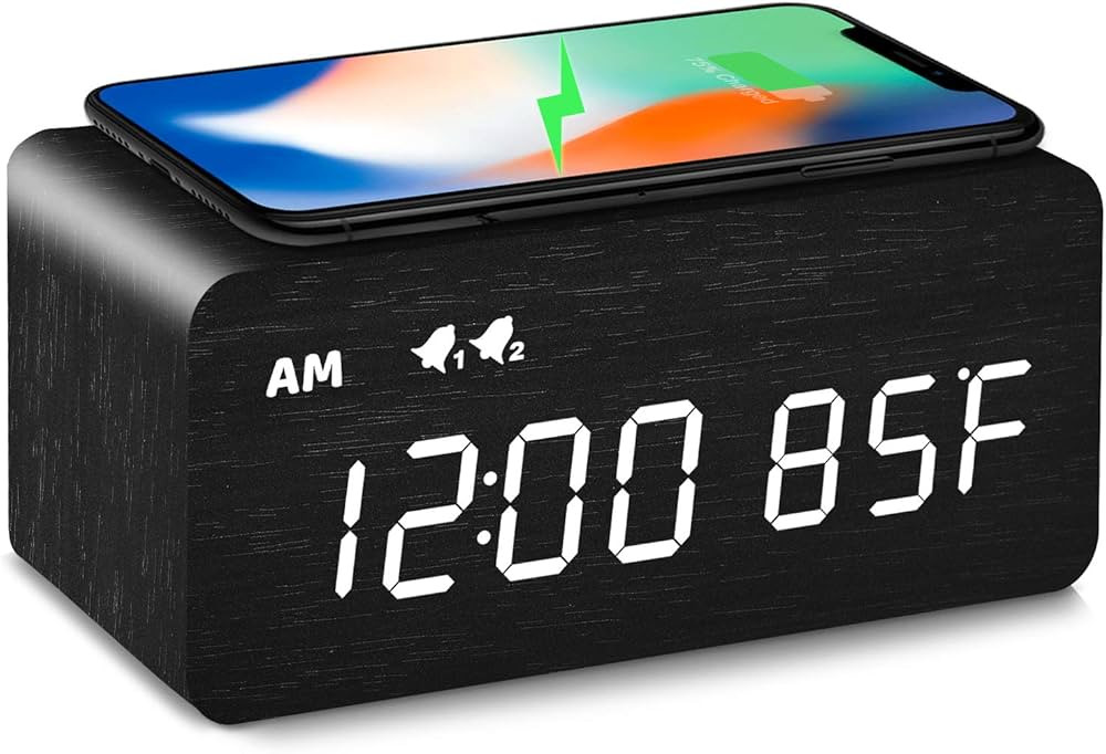 Amazon.com: MOSITO Digital Wooden Alarm Clock with Wireless Charging, 0-100% Dimmer, Dual Alarm, ... | Amazon (US)