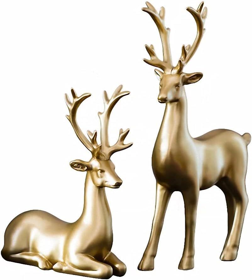 Luganiso Standing and Sitting Reindeer Resin Sculpture 2pcs Lucky Deer Statue Figurines for Livin... | Amazon (US)