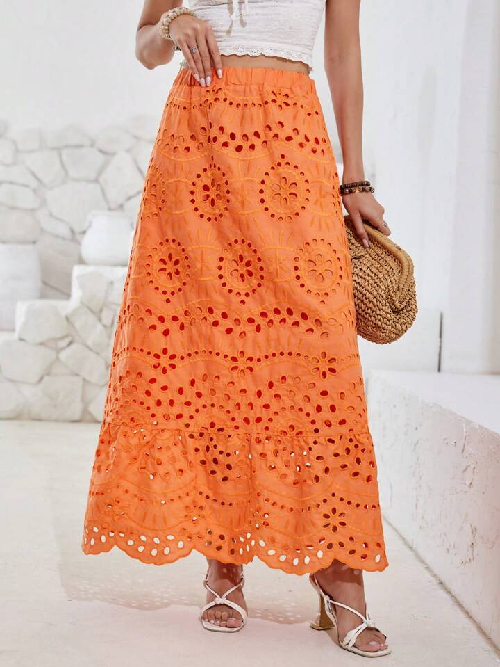 SHEIN VCAY Embroidered Ladies' Long Skirt | SHEIN