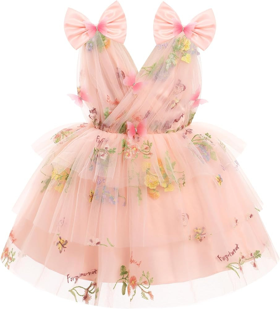 IMEKIS Toddler Girls Butterfly Birthday Dress Rainbow Tulle Formal Wedding Party Ruffle Tutu Dres... | Amazon (US)