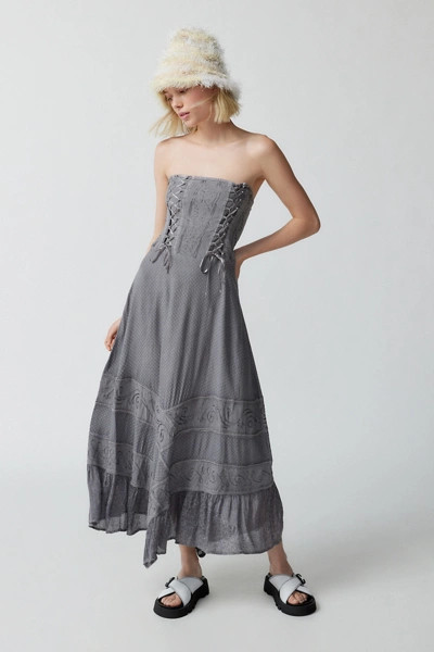 UO Madelyn Embroidered Lace-Up Midi Dress | Urban Outfitters (US and RoW)