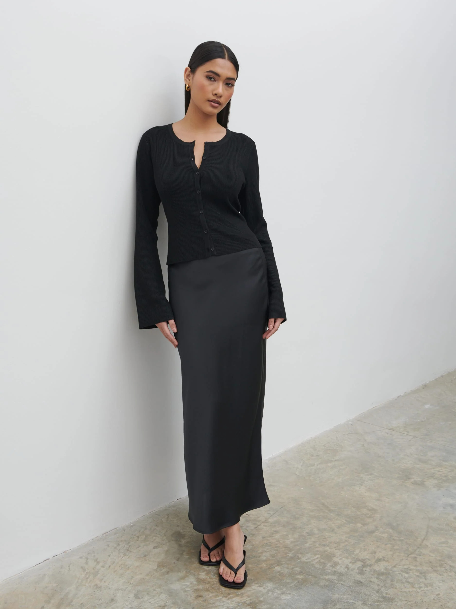 Breya Satin Midaxi Skirt - Black | Pretty Lavish (UK)