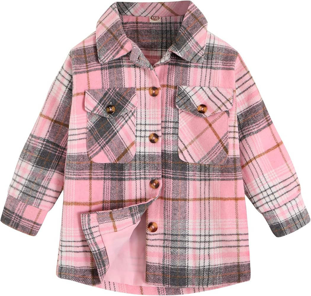Kids Little Girls Baby Plaid Shacket Flannel Jacket Button Down Shirt Girls Winter Coats 2-6T | Amazon (US)