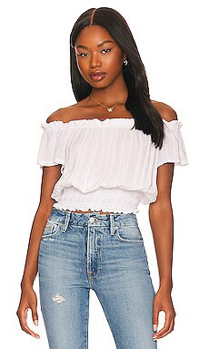 Off The Shoulder Smocked Waist Top in White | Revolve Clothing (Global)