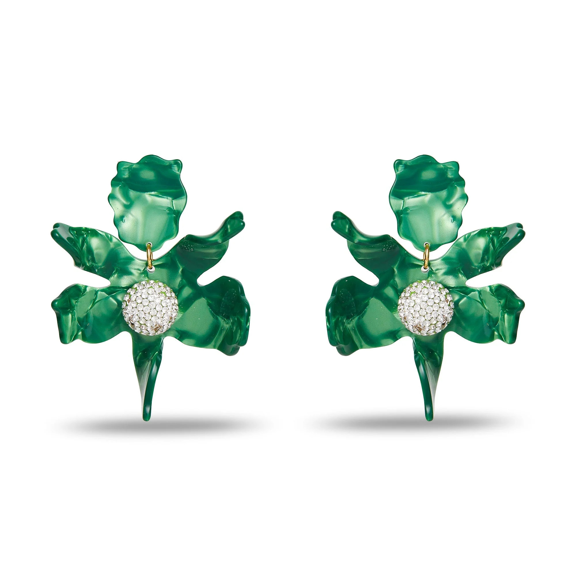 LEAF GREEN CRYSTAL LILY EARRINGS | LELE SADOUGHI