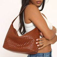 Avenger Woven Detail Grab Bag In Tan Brown Faux Leather, Women's Size UK One Size | EGO (UK)