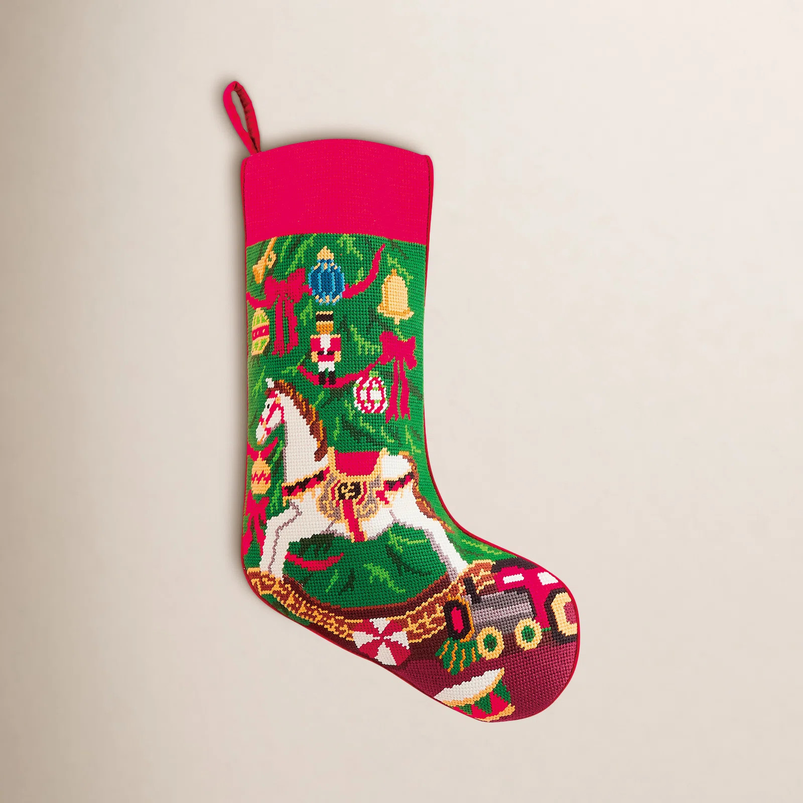 Holiday Rocking Horse Embroidered Needlepoint Stocking | Wayfair North America