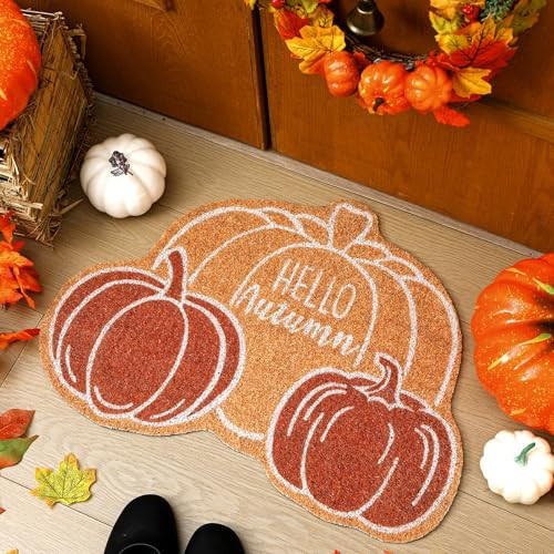 Tinideya Hello Autumn Welcome Doormat Fall Imitation Coir Door Mat Pumpkin Outdoor Indoor Entrance Door Mat Non Slip Rubber Backing for Fall Holiday | Amazon (US)