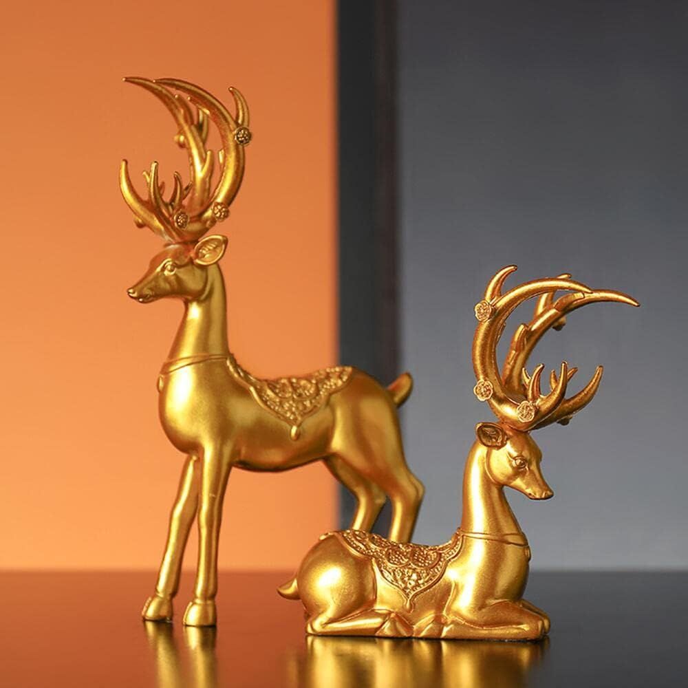 Amazon.com: Purbert Gold Decor Set of 2 Resin Lucky Deer Sculptures for Modern Home Decor, Reinde... | Amazon (US)