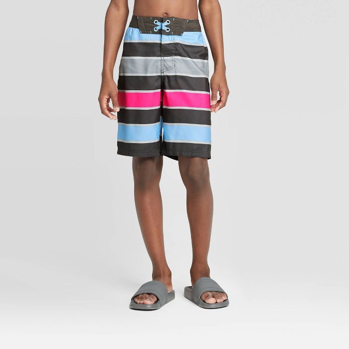 Boys' Pink Pop Stripe Swim Trunks - art class™ Charcoal | Target