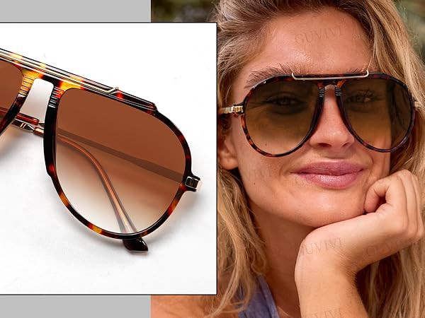 GUVIVI Oversized Aviator Sunglasses for Women Men 2026 70s Retro Gold Metal Sun Glasses Tangle Fr... | Amazon (US)