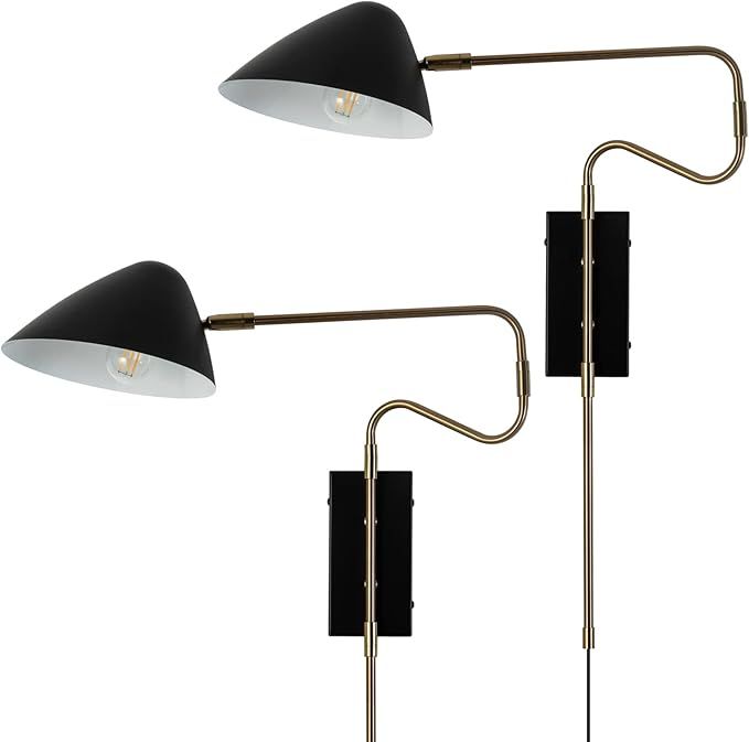 Modern Plug in Wall Sconces Set of 2, Black Swing Arm Wall Lights with ON/Off Switch Cord for Bed... | Amazon (US)