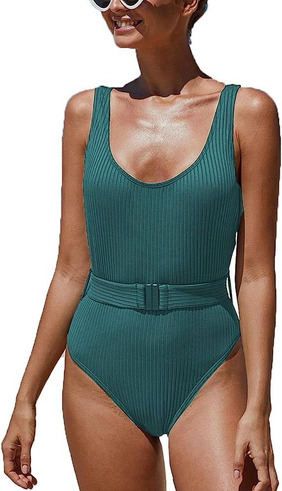 PRETTYGARDEN Women’s Simple Low Cut Sides Wide Straps High Legs One-Piece Swimsuit | Amazon (US)