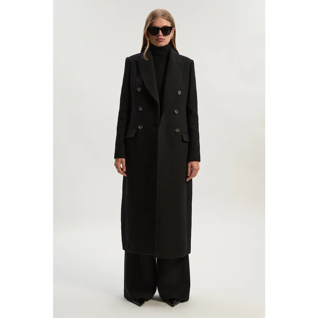 Karen Millen Double Breasted Tailored Midi Coat in Black at Nordstrom, Size 12 | Nordstrom