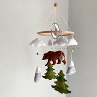 Woodland Mobile With Bear & Mountain For Baby Boy, Nursery Moon Cloud, Shower Gift | Etsy (US)