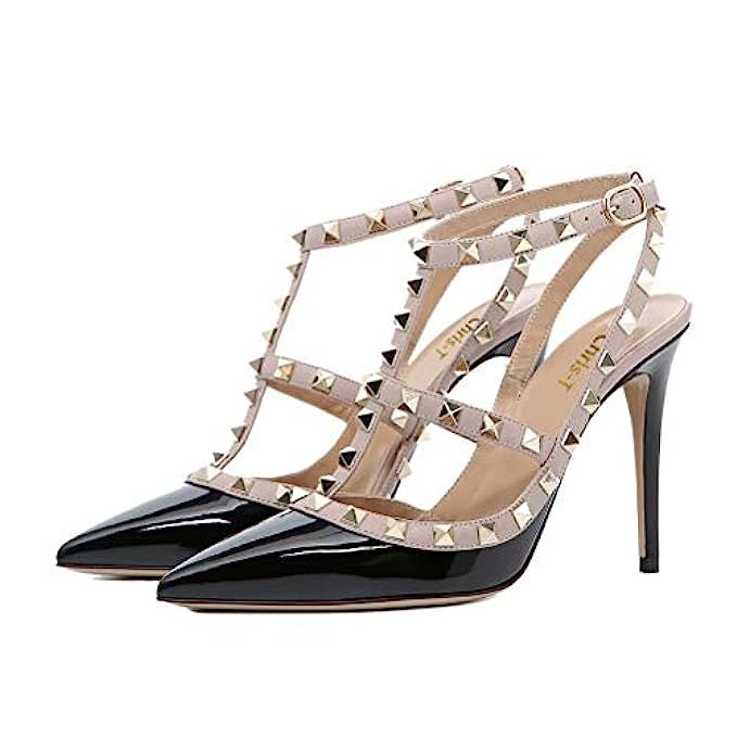 Chris-T Women Pointed Toe High Heels Studded Strappy Slingback Stilettos Leather Sandals Pumps 4-14  | Amazon (US)